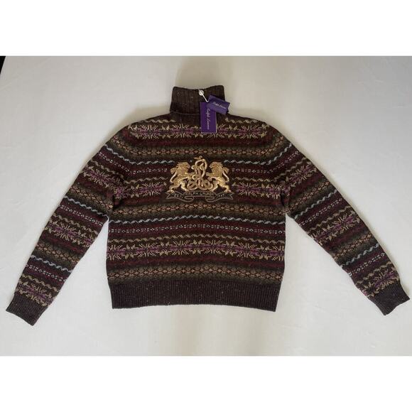 Ralph Lauren Collection Sweater Fair Isle Bullion Crest Cashmere Wool Turtleneck - Picture 12 of 16